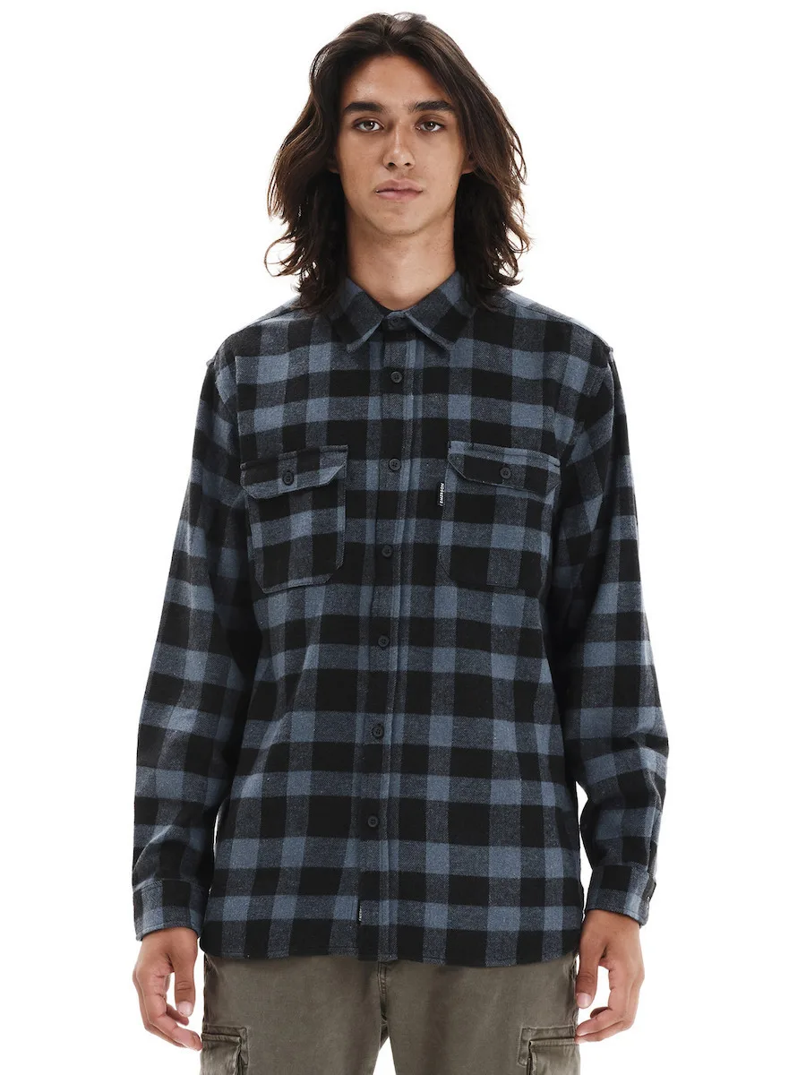 20250924112753_emerson_makrymaniko_fanelenio_poukamiso_se_kanoniki_grammi_karo_karo_252_em60_10_stone_blue_black Emerson Μακρυμάνικo Φανελένιο Πουκάμισο σε Κανονική Γραμμή Καρό Καρό 252.EM60.10-Stone-Blue-Black - Image 1