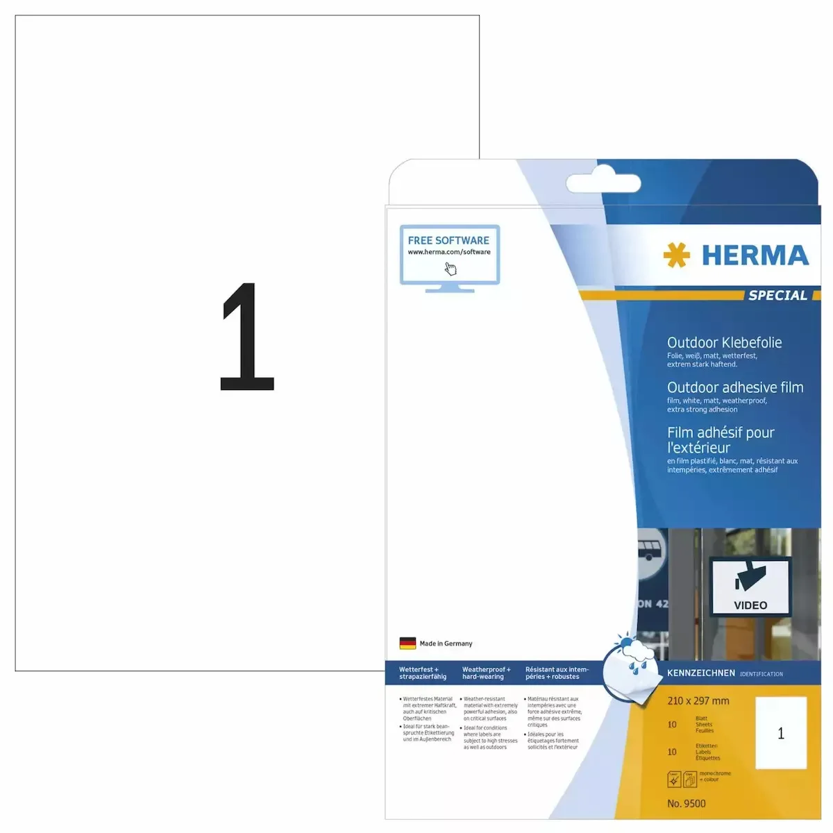 Herma 10 Αυτοκόλλητες Ετικέτες Α4 Ορθογώνιες 9500 210x297mm - Image 1