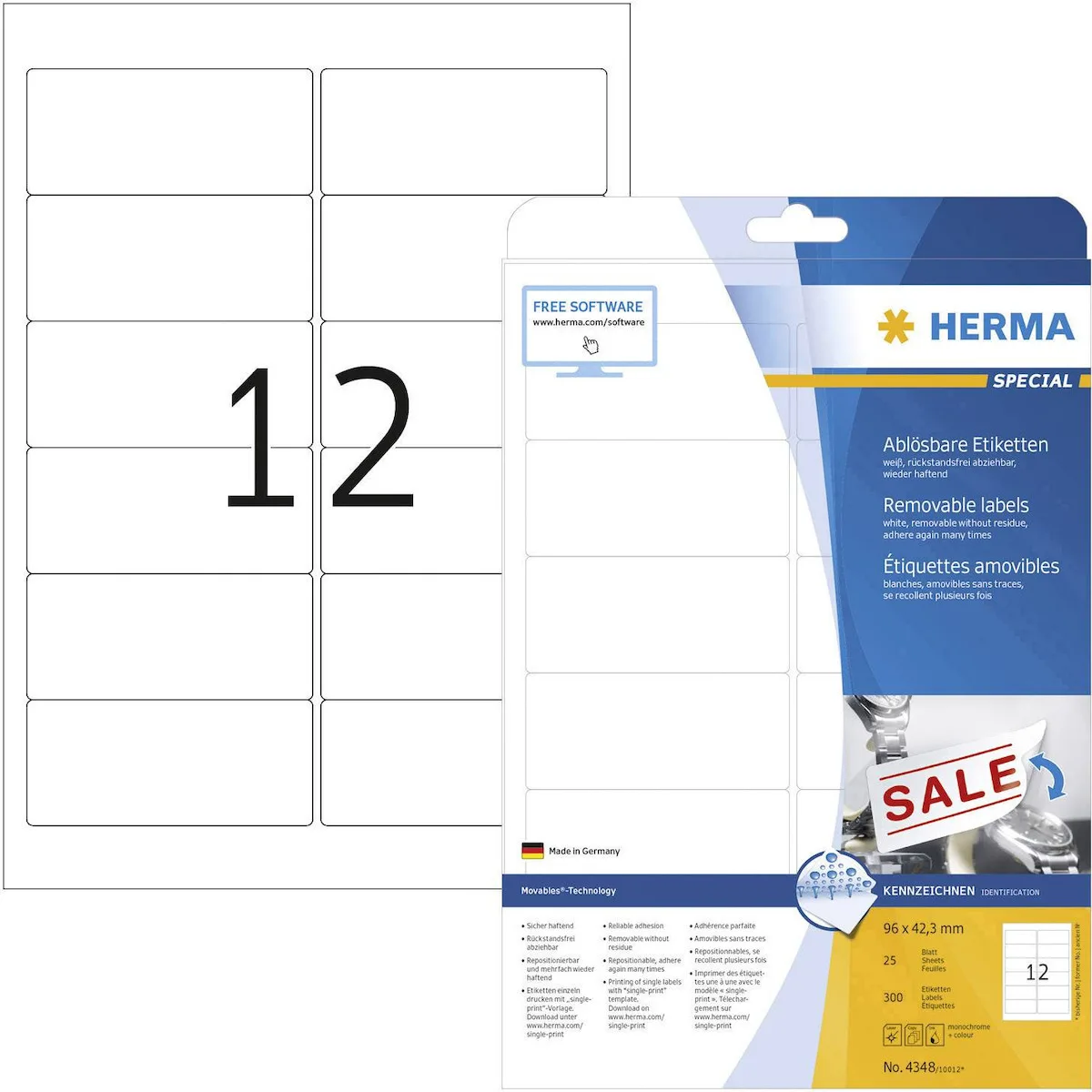 Herma 300 Αυτοκόλλητες Ετικέτες Α4 Ορθογώνιες 4348 96x42.3mm - Image 1