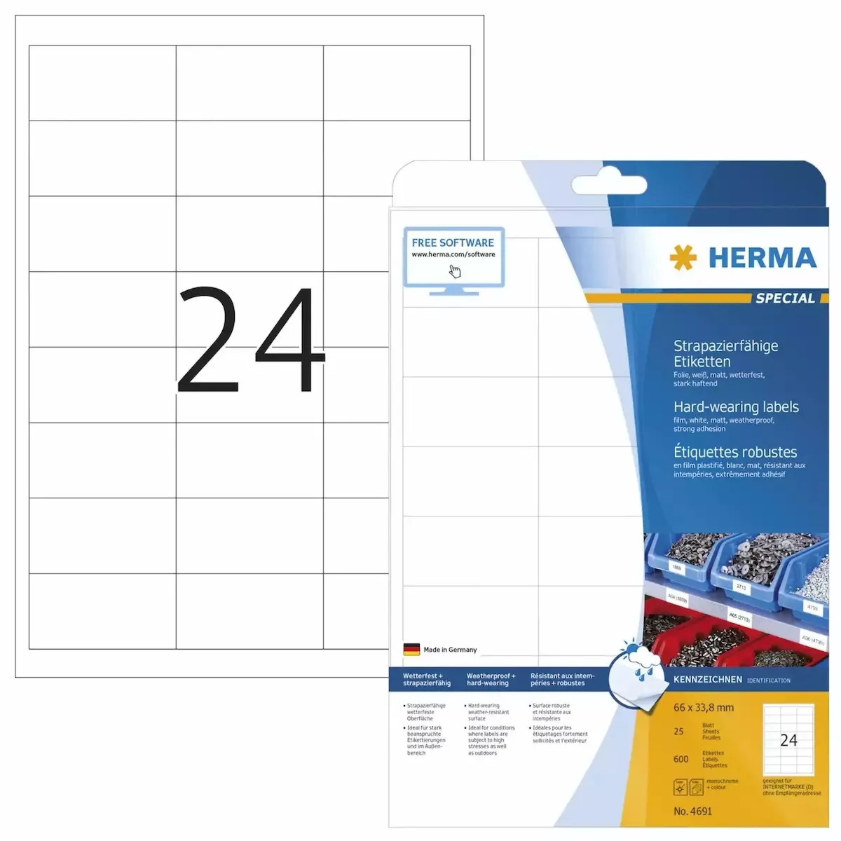 Herma 600 Αυτοκόλλητες Ετικέτες Α4 Ορθογώνιες 4691 66x33.8mm - Image 1