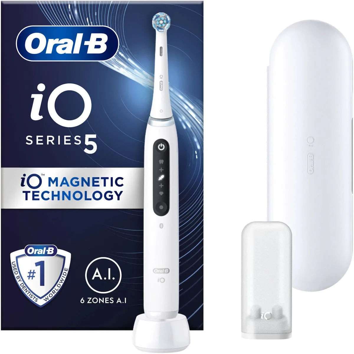 Oral-B IO Series 5 Ηλεκτρική Οδοντόβουρτσα με Χρονομετρητή, Αισθητήρα Πίεσης και Θήκη Ταξιδίου Λευκή - Image 1