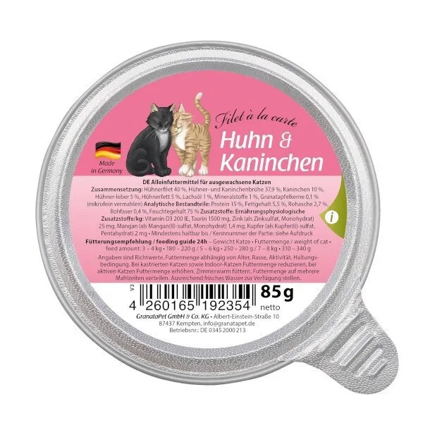 Granatapet Filet Á La Carte Chicken Rabbit Wet Cat Food 85g - Image 1