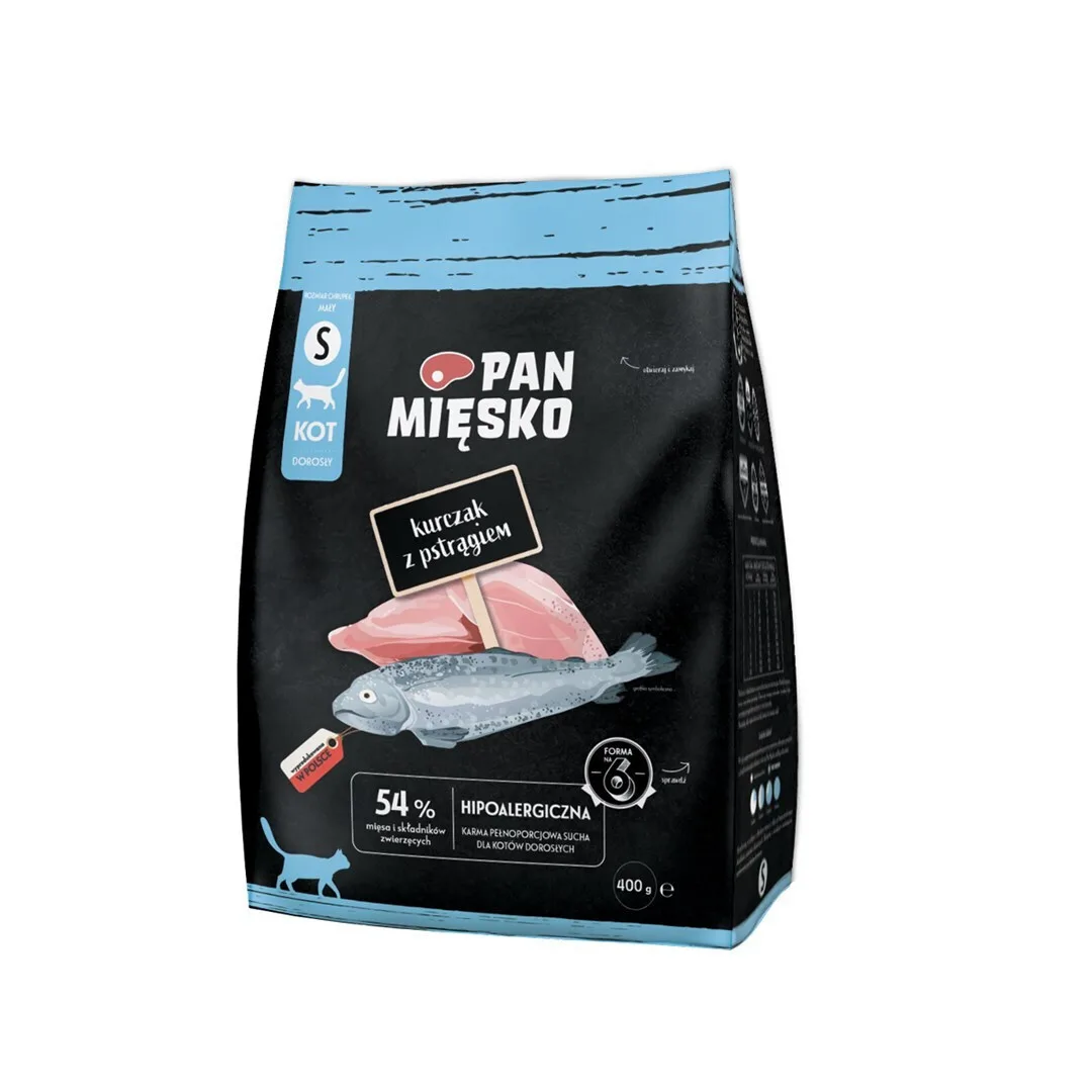 20251023131121_pan_miesko_xira_trofi_gia_enilikes_gates_me_kotopoulo_pestrofa_0_4kg Pan Miesko Ξηρά Τροφή για Ενήλικες Γάτες με Κοτόπουλο / Πέστροφα 0.4kg - Image 1