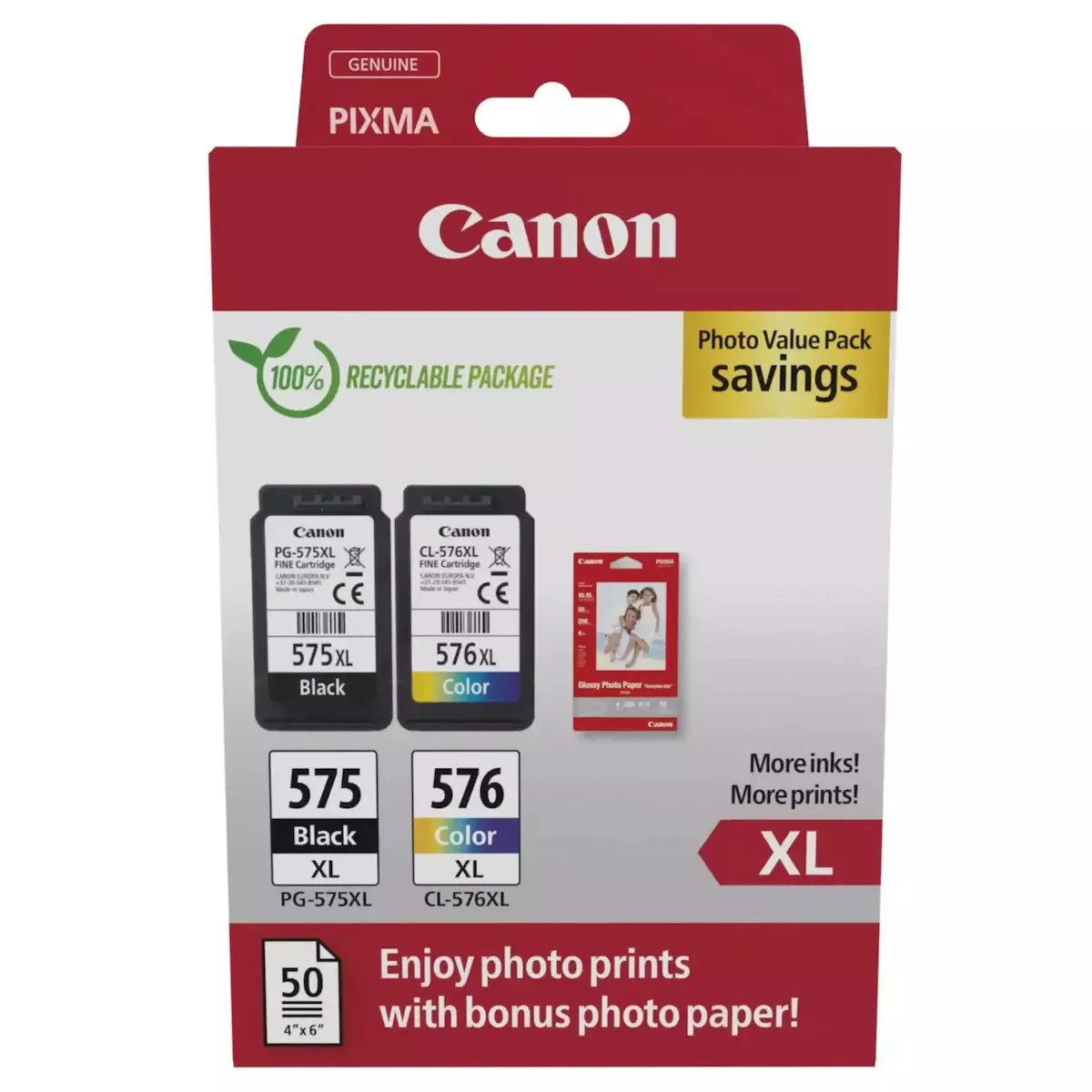 Canon PG-575 / CL-576 XL Γνήσιο Photo Value Pack με 2 Μελάνια Εκτυπωτή InkJet Μαύρο / Πολλαπλό (Color) (5437C006) - Image 1