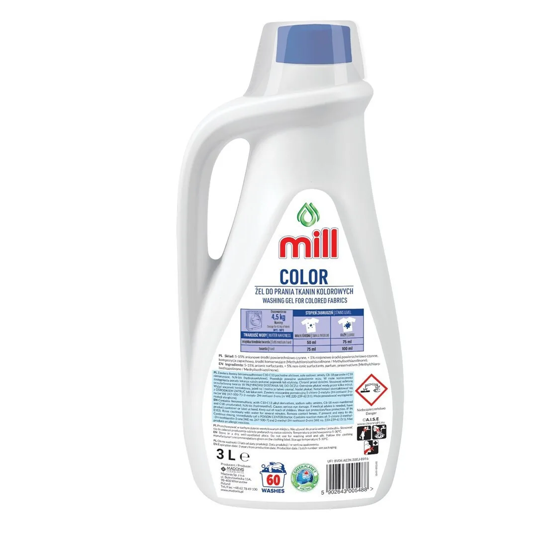 20251124115958_169e5ffa Mill Υγρό Απορρυπαντικό για Χρωματιστά Ρούχα 3lt (60 Μεζούρες) - Image 1