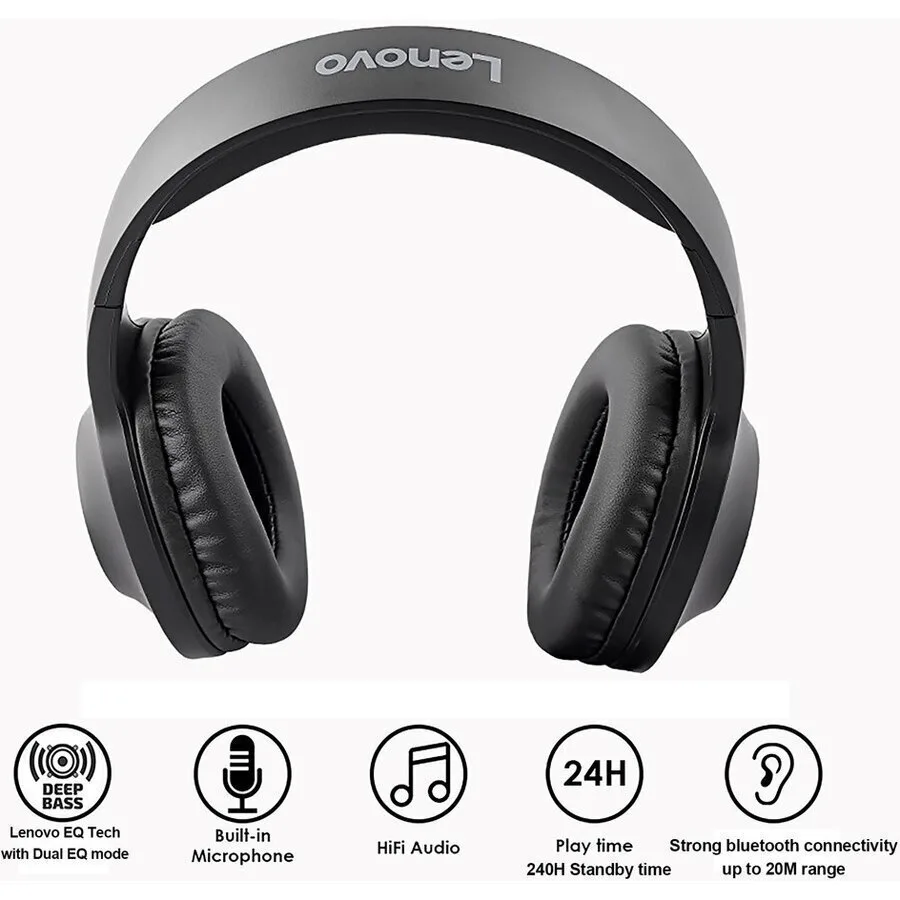 Lenovo HD116 Ασύρματα / Ενσύρματα Over Ear Ακουστικά με 24 ώρες Λειτουργίας Μαύρα - Image 1