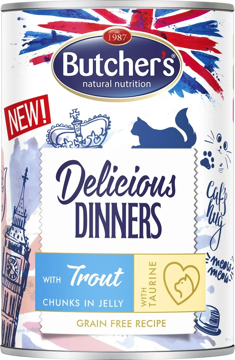 20251222124345_butcher_s_pet_care_delicious_dinners_ygri_trofi_gia_gates_400gr Butcher's Pet Care Delicious Dinners Υγρή Τροφή για Γάτες σε Κονσέρβα με Πέστροφα και Κοτόπουλο 400gr - Image 1
