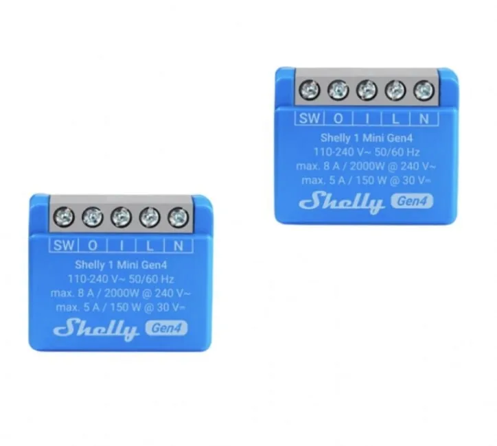 Shelly 1 Mini Gen4 Smart Switch 1 Καναλιού Wi-Fi, Bluetooth & ZigBee 8A (με Ουδέτερο) 2τμχ - Image 1