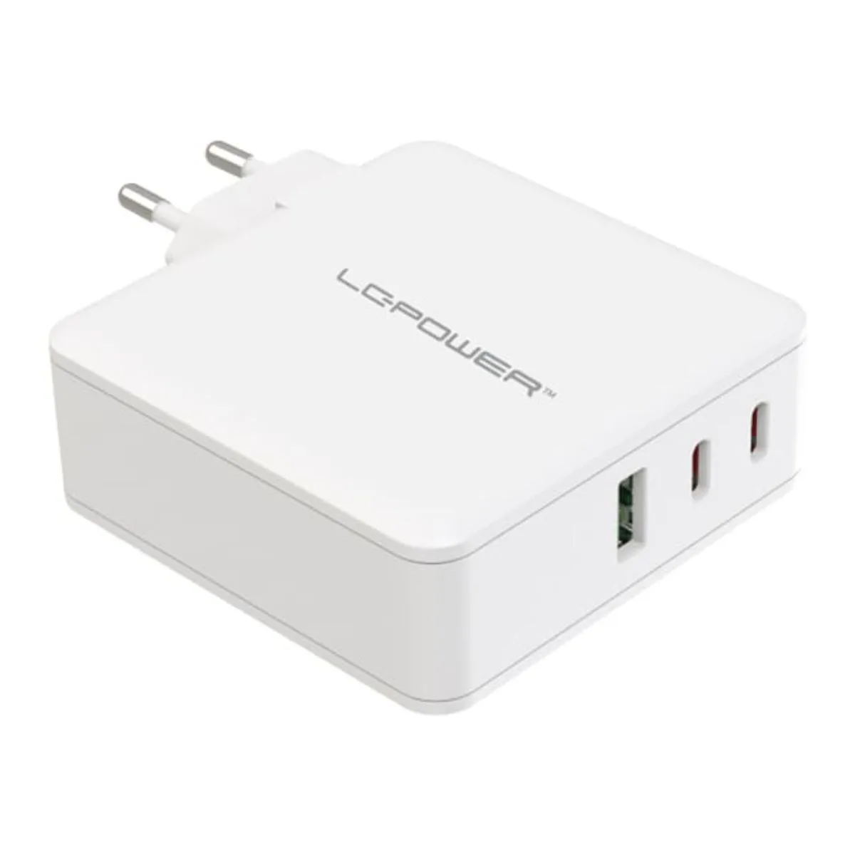LC-Power Φορτιστής Χωρίς Καλώδιο GaN με Θύρα USB-A και 2 Θύρες USB-C 100W Power Delivery Λευκός (LC-GAN-100) - Image 1