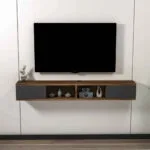 Μοντέρνο Επιτοίχιο Έπιπλο Tv Απόχρωση Ξύλου Ανθρακί 140x22x19cm