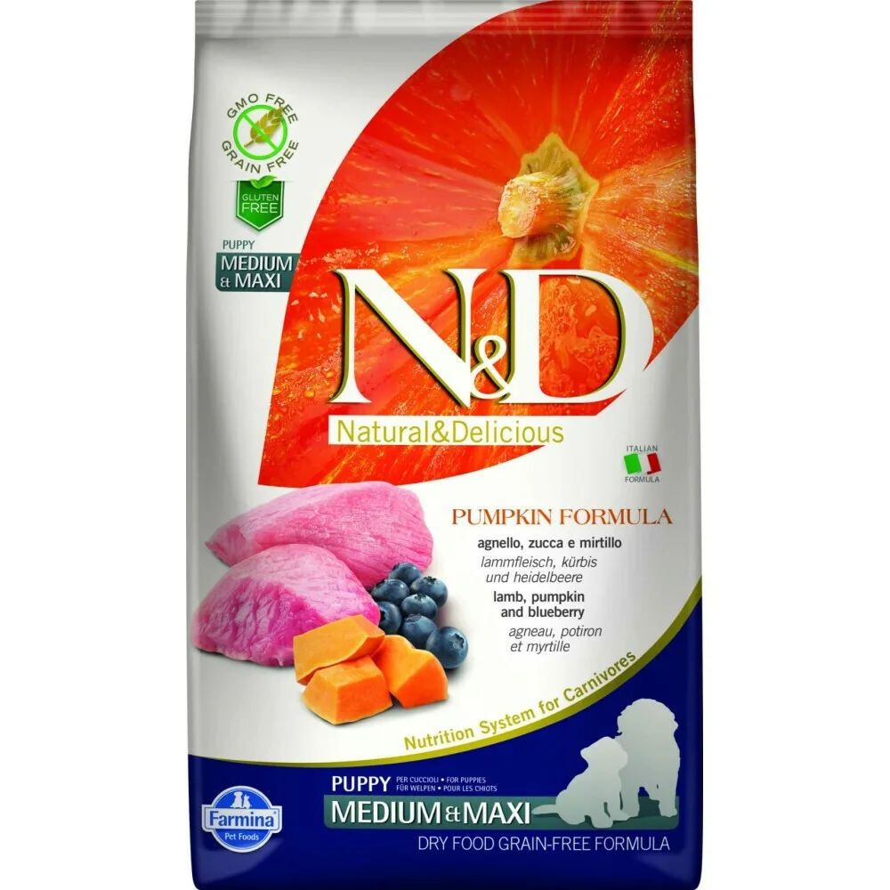 20260112170116_07e3bd4c Farmina N&D Pumpkin 12kg Ξηρά Τροφή χωρίς Σιτηρά για Κουτάβια Μεσαίων & Μεγαλόσωμων Φυλών με Αρνί, Κολοκύθα και Blueberry - Image 1