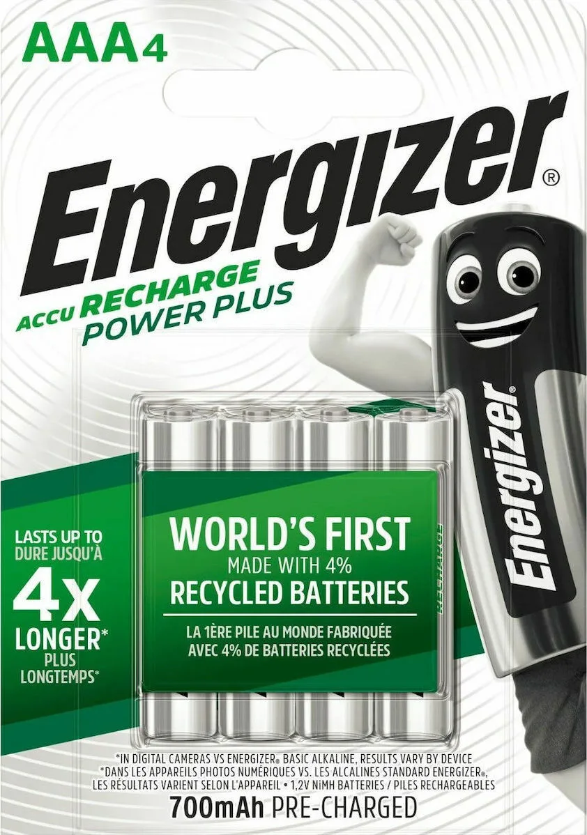 Energizer Power Plus Επαναφορτιζόμενες Μπαταρίες AAA Ni-MH 700mAh 1.2V 4τμχ - Image 1