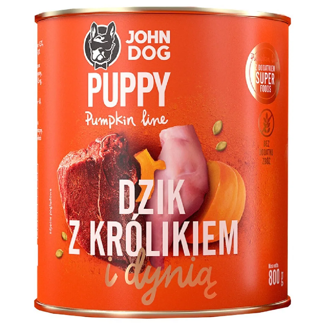 John Dog Υγρή Τροφή για Κουτάβια σε Κονσέρβα με Κολοκύθα, Αγριογούρουνο και Κουνέλι χωρίς Σιτηρά 800gr - Image 1