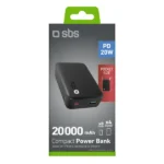 SBS Power Bank 20000mAh 20W με Θύρα USB-A και Θύρα USB-C Power Delivery Μαύρο