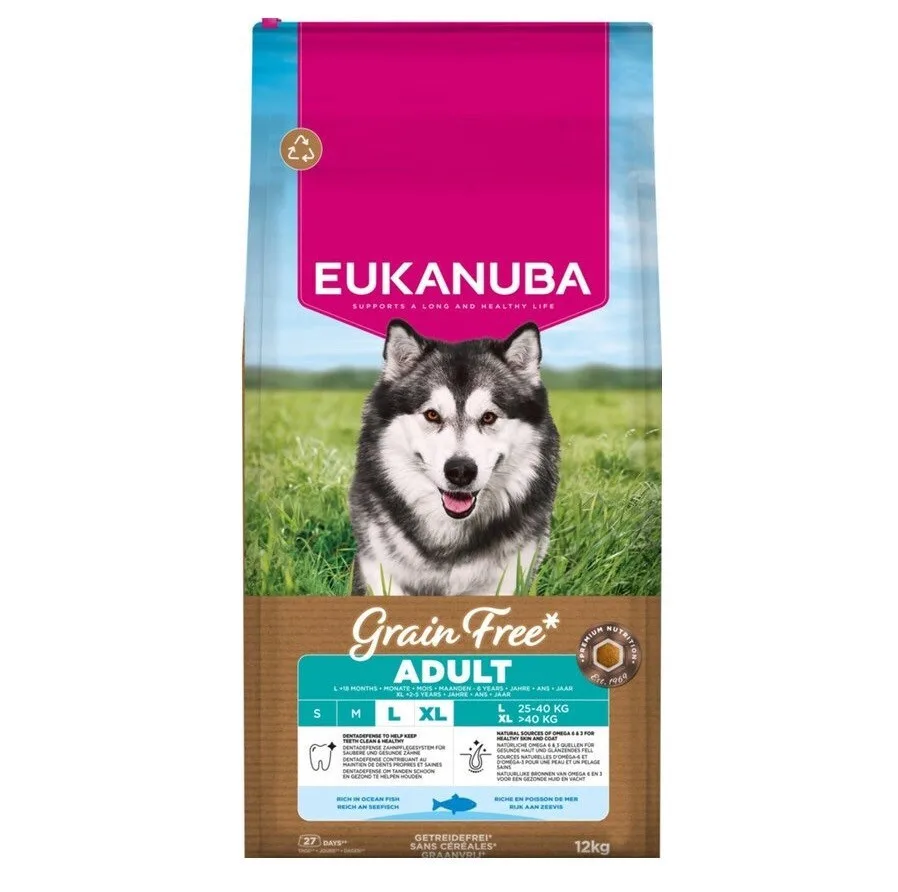 Eukanuba 12kg Ξηρά Τροφή χωρίς Σιτηρά για Ενήλικους Σκύλους Μεγαλόσωμων Φυλών με Ψάρια - Image 1
