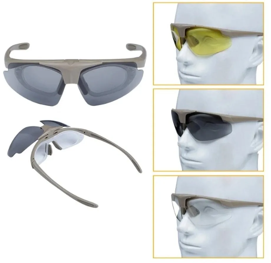 Γυαλιά Ποδηλασίας Okulary Strzeleckie Wosport Tan 3 Wymienne Wizjery Pasek Wsp και Χρωματιστούς Φακούς - Image 1