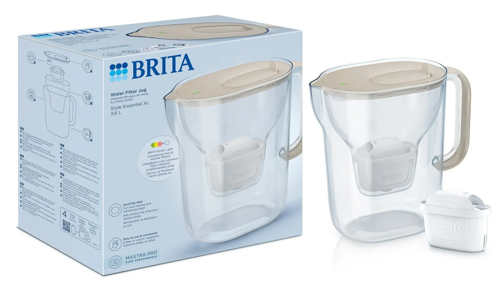 Brita Style Essential Xl Sandy + Mx Pro Pure Κανάτα Σερβιρίσματος Πλαστική με Φίλτρο 3600ml - Image 1