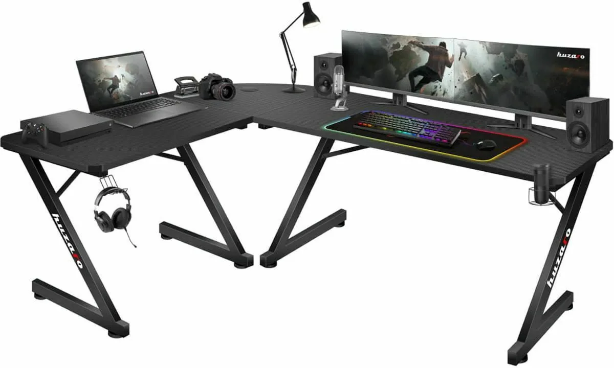 Γωνιακό Γραφείο Gaming Hero 7.0 Ξύλινο Μαύρο με Μεταλλικά Πόδια 154x117x74εκ. - Image 1
