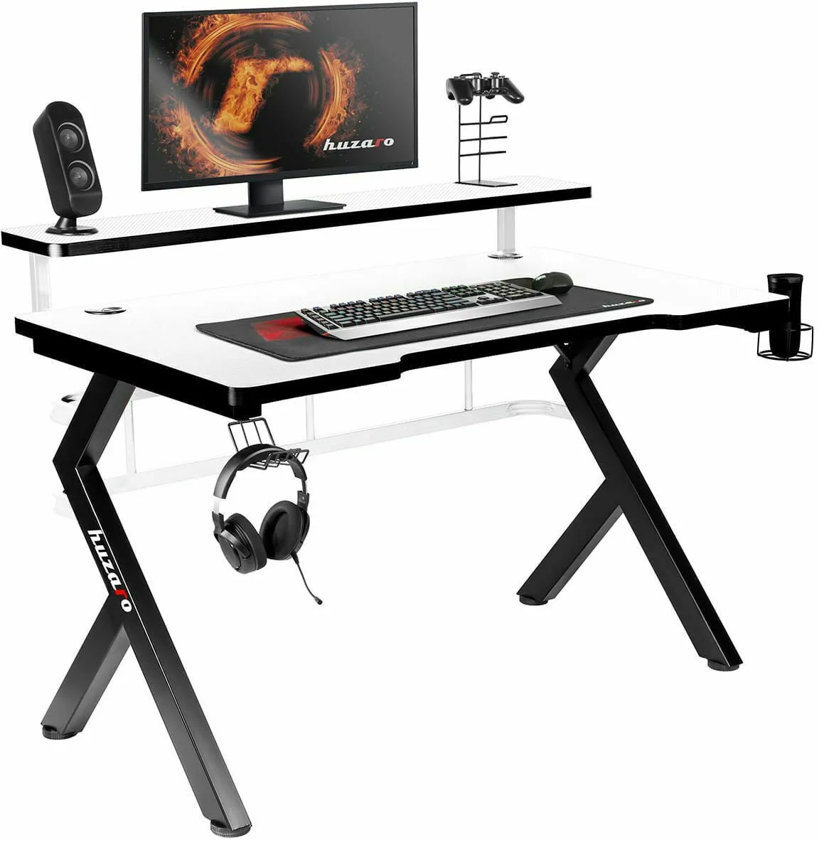Γραφείο Gaming Hero 5.0 Ξύλινο Λευκό με Μεταλλικά Πόδια, LED & USB θύρες 120x59x112εκ. HZ-HERO-5.0-WHITE - Image 1