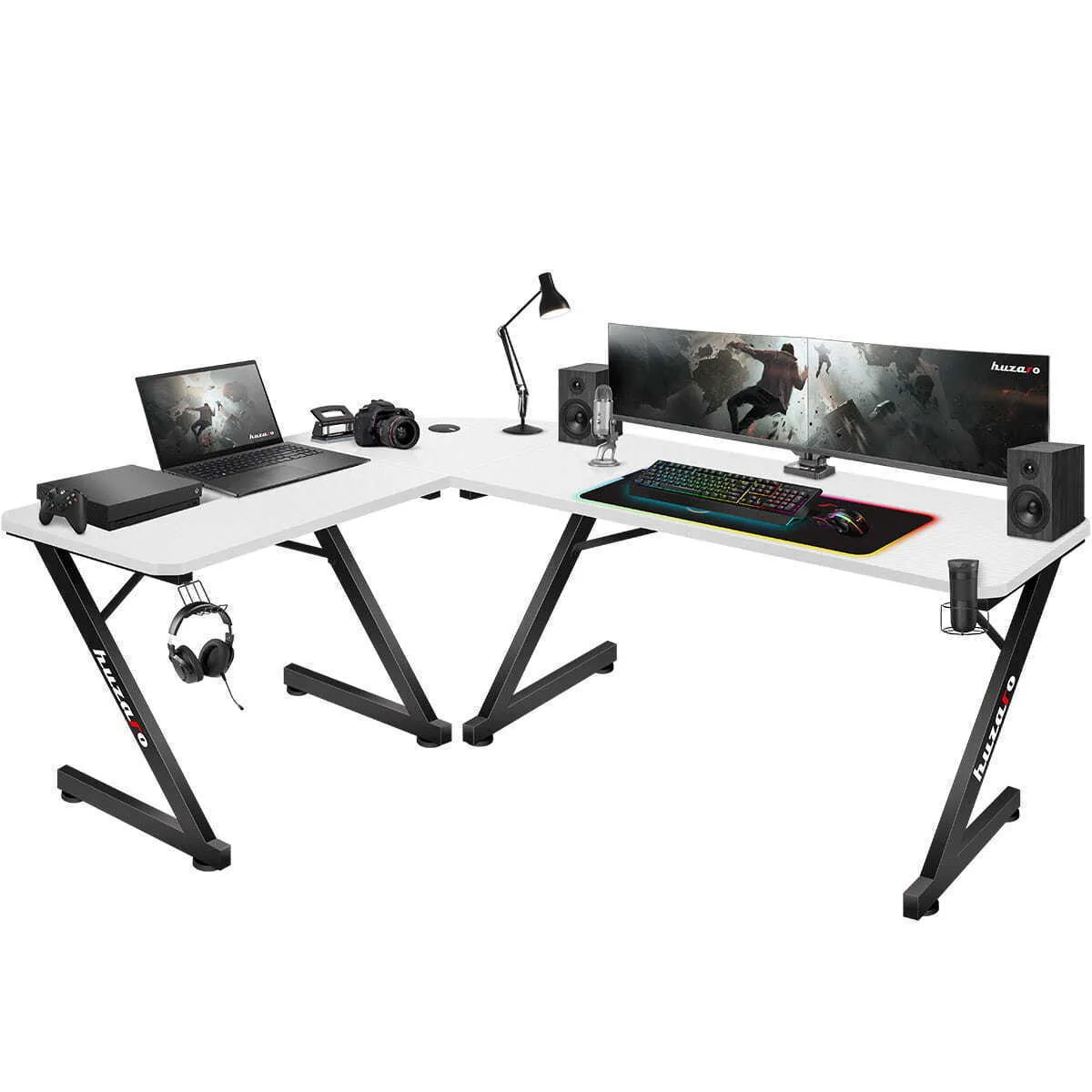 Γωνιακό Γραφείο Gaming HERO 7.0 Ξύλινο Λευκό με Μεταλλικά Πόδια 154x117x72.5εκ. HZ-Hero 7.0 White - Image 1