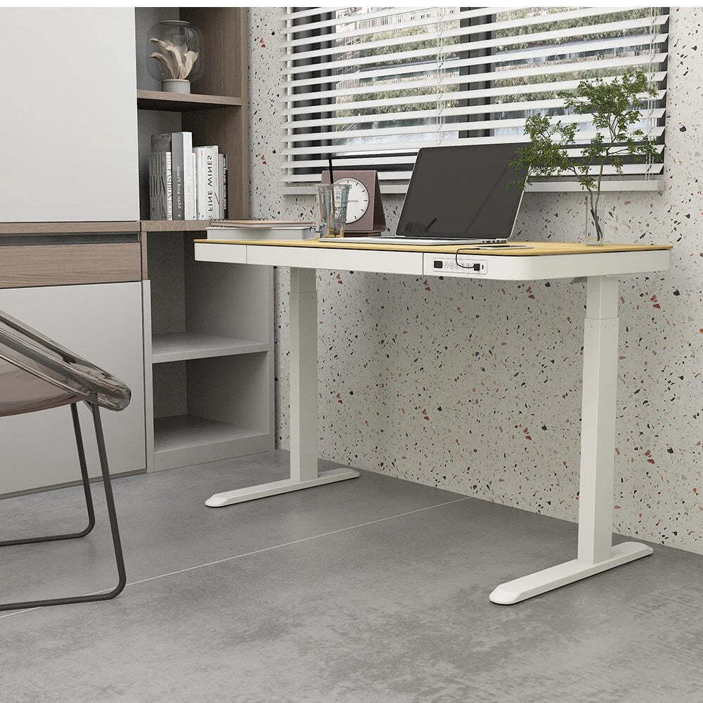 Ηλεκτρικό Γραφείο Ξύλινο White/oak με Μεταλλικά Πόδια & USB θύρες 140x70εκ. - Image 1