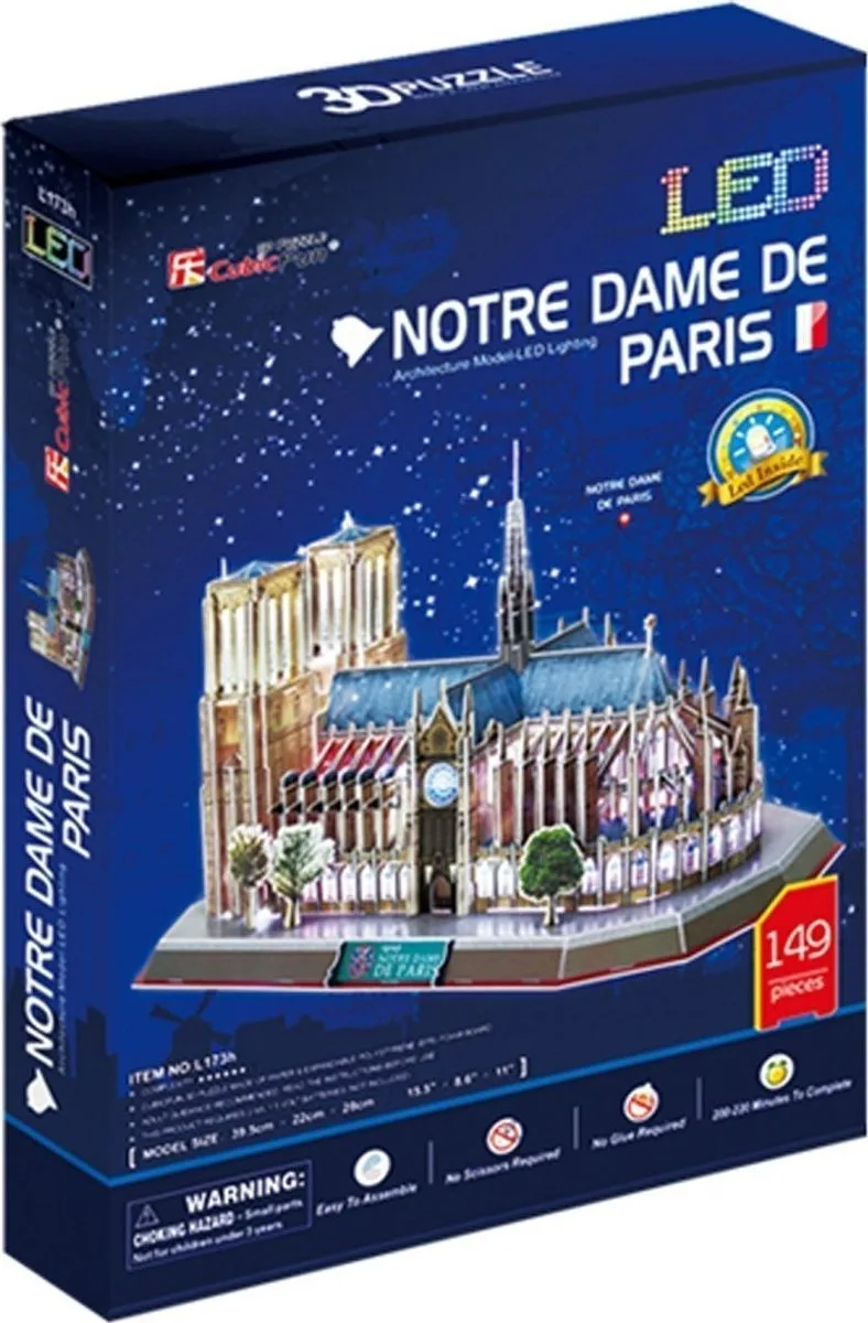 20151215124540_notre_dame_de_paris_france_me_fotismo_led_149pcs_l173h Puzzle 3D 149 Κομμάτια L173h CF0173 - Image 1