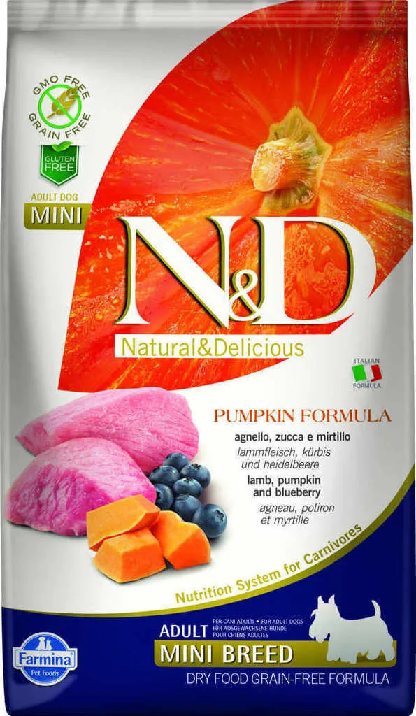 20161124093834_n_d_pumpkin_lamb_blueberry_adult_mini_2_5kg Farmina N&D Pumpkin Adult Mini 2.5kg Ξηρά Τροφή χωρίς Σιτηρά για Ενήλικους Σκύλους Μικρόσωμων Φυλών με Αρνί και Κολοκύθα - Image 1
