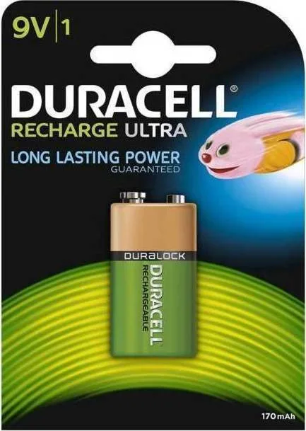 20170324102017_duracell_long_lasting_power_9v_170mah_1_tmch Duracell Recharge Ultra Επαναφορτιζόμενη Μπαταρία 9V Ni-MH 170mAh 1τμχ - Image 1