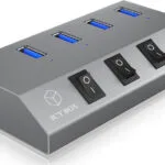 Icy Box USB 3.0 Hub 4 Θυρών με σύνδεση USB-A & Θύρα Φόρτισης και Εξωτερική Παροχή Ρεύματος Ασημί (IB-HUB1405)