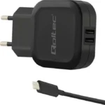 Qoltec Φορτιστής με 2 Θύρες USB-A και Καλώδιο USB-C 17W Μαύρος (50188)