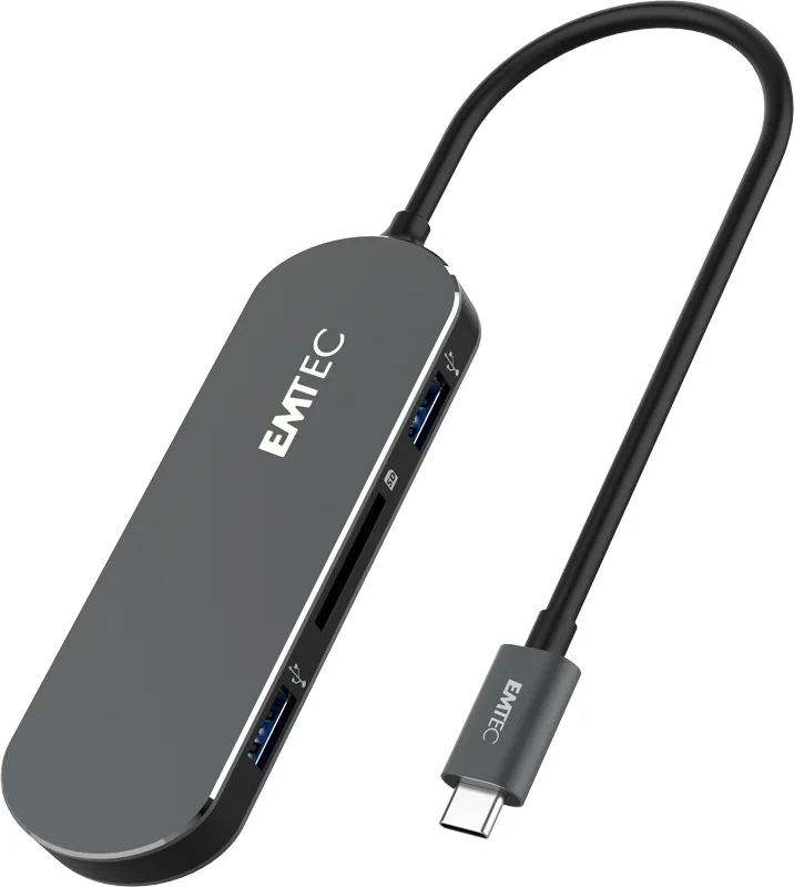20190424101928_emtec_t650c_with_card_reader Emtec T650C USB 3.1 Hub 6 Θυρών με σύνδεση USB-C (ECHUBT650C) - Image 1