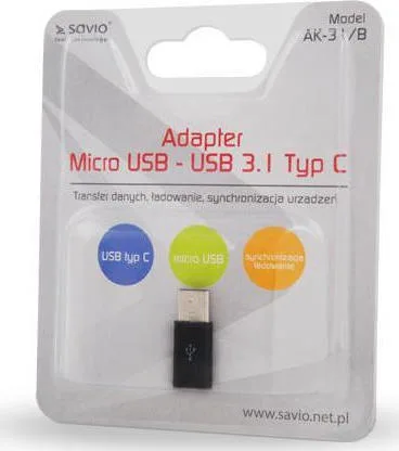 Savio Μετατροπέας micro USB female σε USB-C male 1τμχ AK-31/B - Image 1