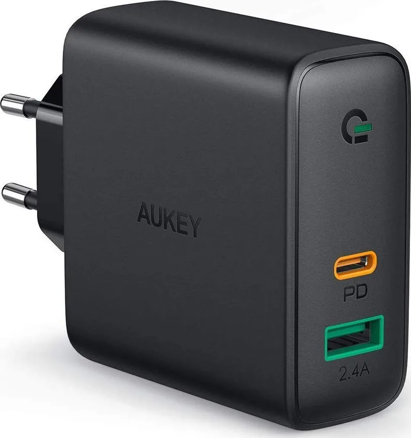 Aukey Φορτιστής Χωρίς Καλώδιο με Θύρα USB-A και Θύρα USB-C 60W Power Delivery Μαύρος (PA-D3) - Image 1