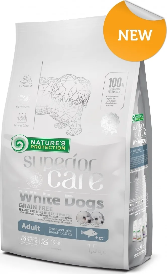 Nature's Protection Superior Care White Dogs 1.5kg Ξηρά Τροφή χωρίς Σιτηρά & Γλουτένη για Ενήλικους Σκύλους Μικρόσωμων Φυλών με Ψάρια - Image 1