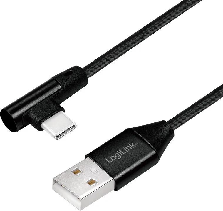 LogiLink Angle (90°) / Braided USB 2.0 Cable USB-C male - USB-A 15W Μαύρο 1m CU0138 - Image 1