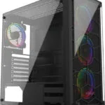 Krux Leda Gaming Midi Tower Κουτί Υπολογιστή με Πλαϊνό Παράθυρο και RGB Φωτισμό Μαύρο
