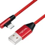 LogiLink Angle (90°) / Braided USB 2.0 Cable USB-C male - USB-A Κόκκινο 1m CU0146