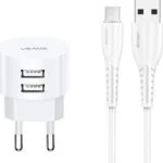 Usams Φορτιστής με 2 Θύρες USB-A και Καλώδιο micro USB Λευκός (T20)