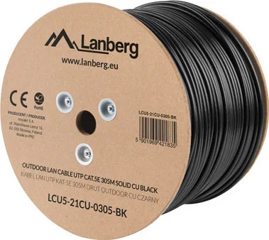 Lanberg U/UTP Cat.5e Καλώδιο Δικτύου Ethernet χωρίς ακροδέκτες 305m Μαύρο 1τμχ LCU5-21CU-0305-BK - Image 1