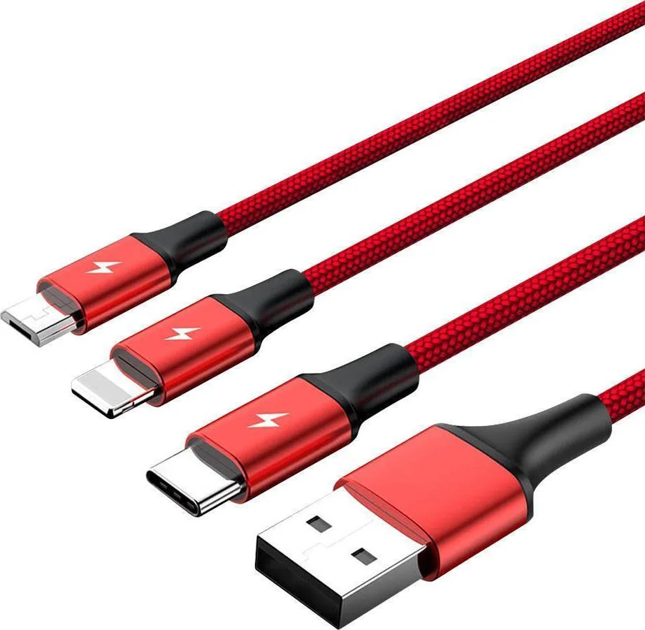 Unitek Braided USB to Lightning / Type-C / micro USB Cable 3A Κόκκινο 1.2m (C4049RD) - Image 1
