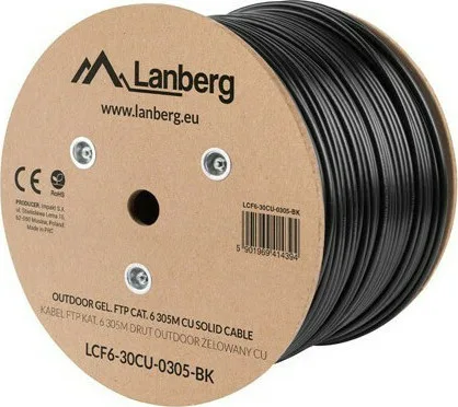 Lanberg F/FTP Cat.6 Καλώδιο Δικτύου Ethernet εξωτερικού χώρου χωρίς ακροδέκτες 305m Μαύρο 1τμχ (LCF6-30CU-0305-BK) - Image 1