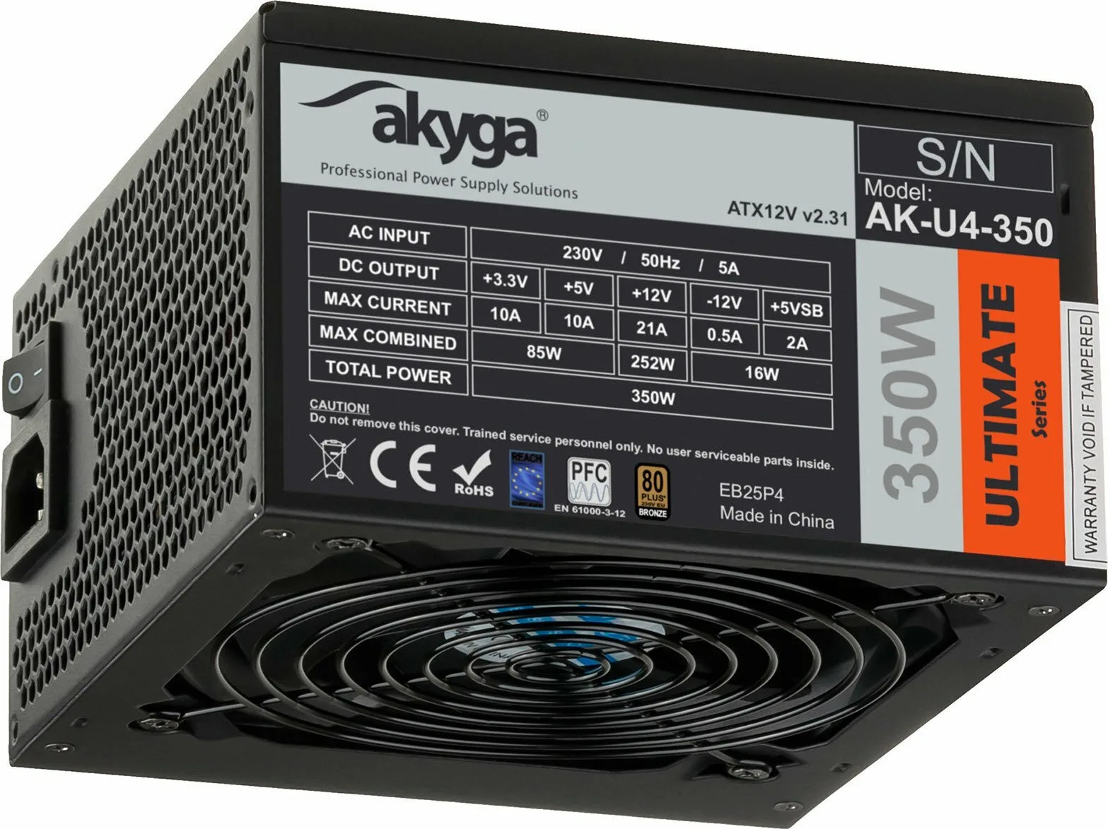 Akyga AK-U4-350 350W Μαύρο Τροφοδοτικό Υπολογιστή Full Wired 80 Plus Bronze - Image 1