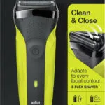 Braun Series 3 Black Green Ξυριστική Μηχανή Προσώπου Επαναφορτιζόμενη