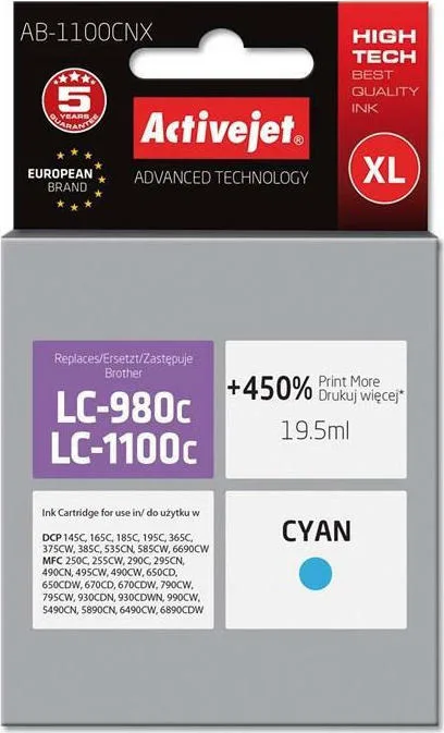 20201221122125_active_jet_symvato_melani_brother_lc1100_lc980c_kyano Active Jet Συμβατό Μελάνι Εκτυπωτή InkJet Brother LC-1100C/LC-980C 19ml Κυανό 1τμχ AB-1100CNX - Image 1