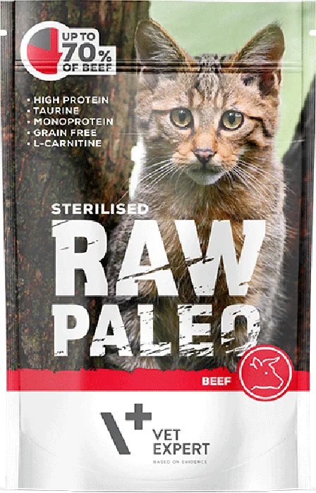 20201231135017_vet_expert_raw_paleo_sterilised_moschari_100gr VetExpert Raw Paleo Sterilised Υγρή Τροφή για Ενήλικες Γάτες σε Φακελάκι με Μοσχάρι χωρίς Γλουτένη 100gr - Image 1