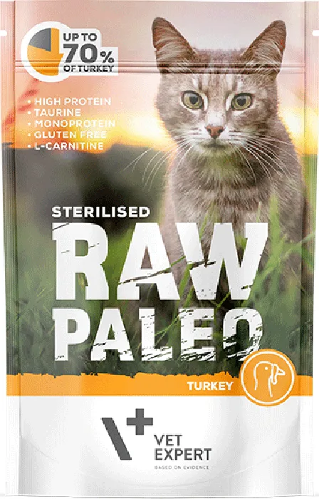 20201231135236_vet_expert_raw_paleo_sterilised_galopoula_100gr VetExpert Raw Paleo Sterilised Υγρή Τροφή για Ενήλικες Γάτες σε Φακελάκι με Γαλοπούλα χωρίς Γλουτένη 100gr - Image 1