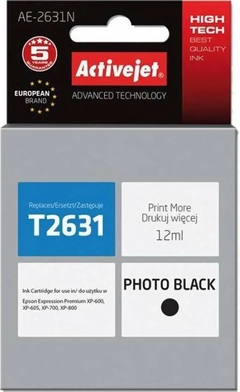 20210105101838_active_jet_symvato_melani_epson_t2631_mayro Active Jet Συμβατό Μελάνι Εκτυπωτή InkJet Epson T2631 12ml Μαύρο 1τμχ AE-2631N - Image 1
