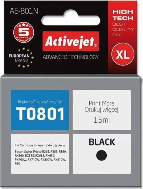 20210114105612_active_jet_symvato_melani_epson_t0801_mayro Active Jet Συμβατό Μελάνι Εκτυπωτή InkJet Epson T0801 15ml Μαύρο 1τμχ AE-801N - Image 1