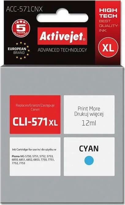 20210114120251_active_jet_symvato_melani_canon_cli_571xl_kyano Active Jet Συμβατό Μελάνι Εκτυπωτή InkJet Canon CLI-571XL 12ml Κυανό - Image 1