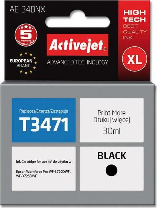 20210114131046_active_jet_symvato_melani_epson_t3471_mayro Active Jet Συμβατό Μελάνι Εκτυπωτή InkJet Epson T3471 30ml Μαύρο 1τμχ AE-34BNX - Image 1